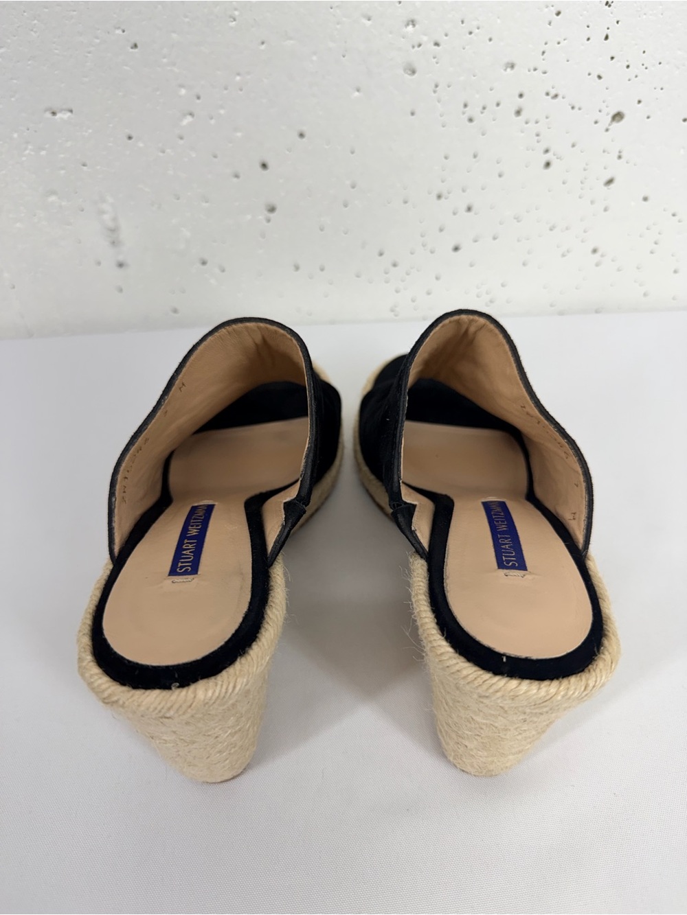 Stuart Weitzman Women’s size 7 Marabella Black Suede Raffia Wedge Heels - Picture 6 of 12